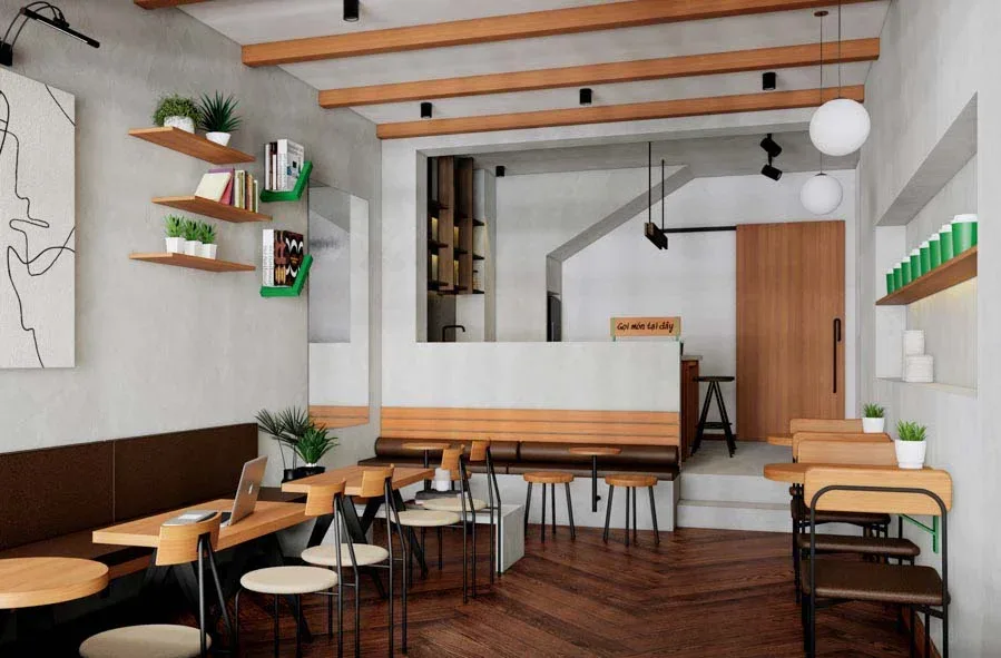 Quán cafe sân vườn kết hợp cây xanh và tiểu cảnh gần gũi thiên nhiên