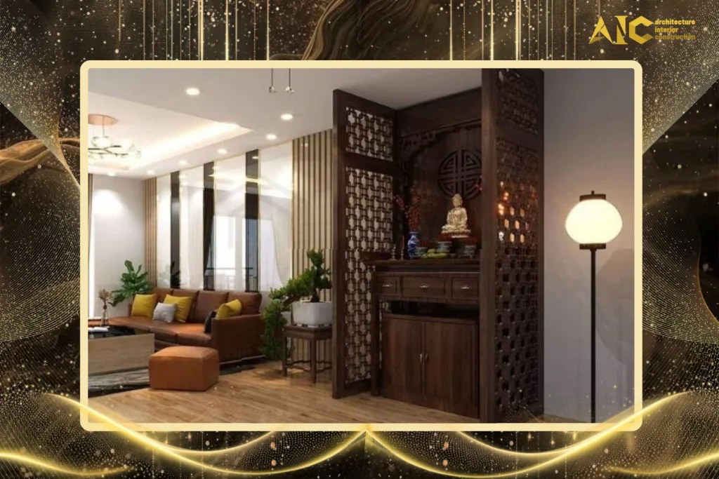 Không gian thờ cúng trang nghiêm trong căn hộ chung cư hiện đại