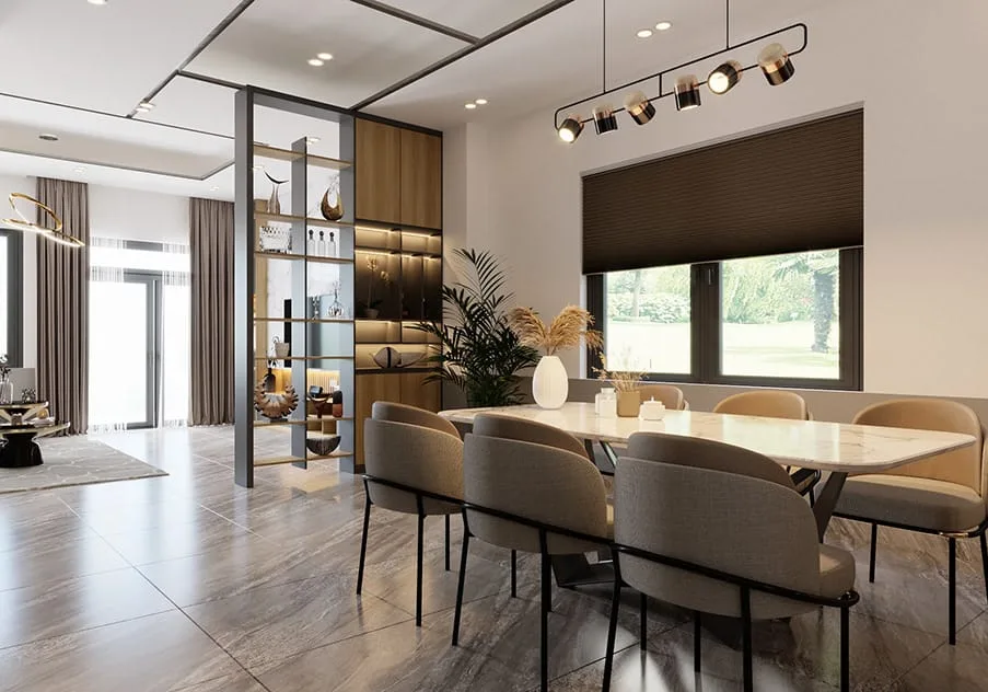 Không gian bếp và phòng ăn nhà phố hoàn thiện hiện đại