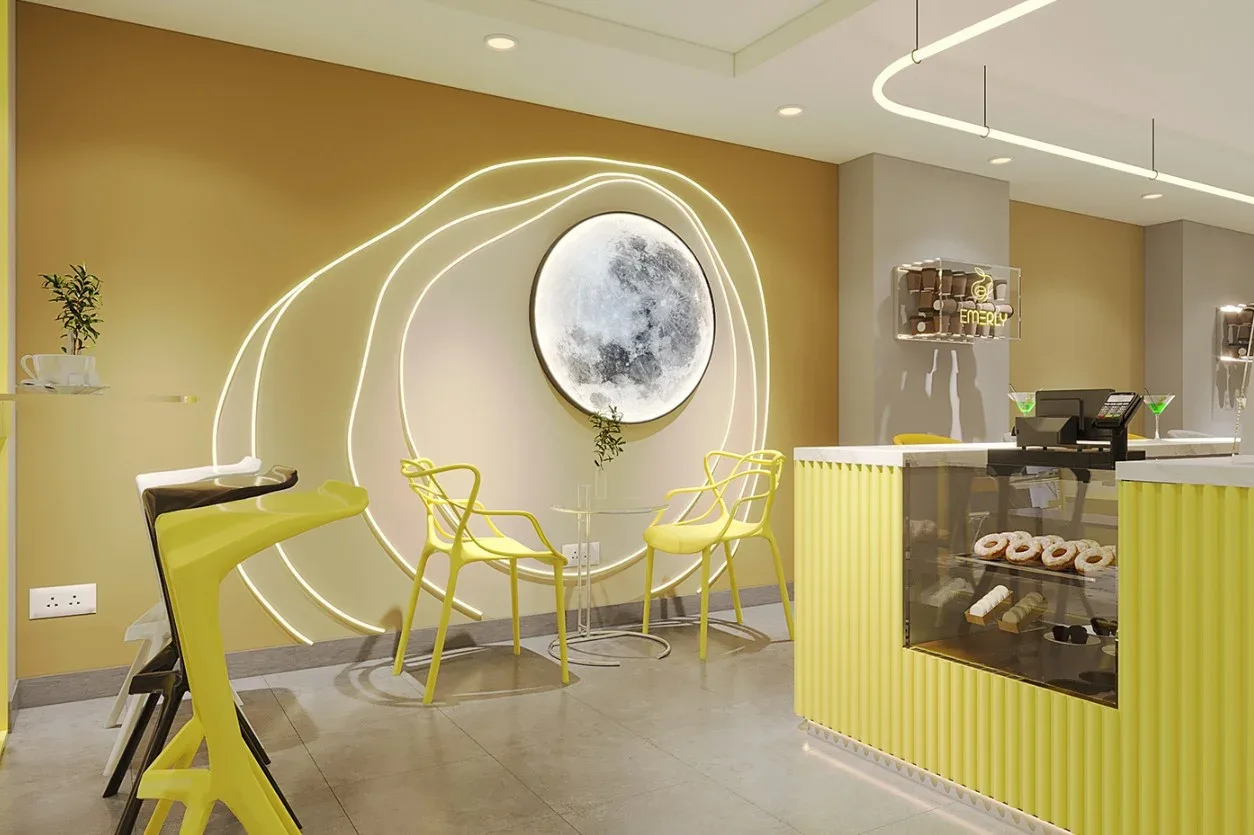 Không gian quán cafe hoàn thiện theo dịch vụ thiết kế trọn gói