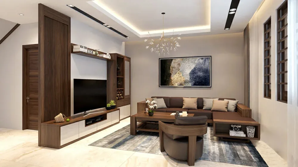 Nội thất căn hộ sử dụng gỗ làm chất liệu chủ đạo