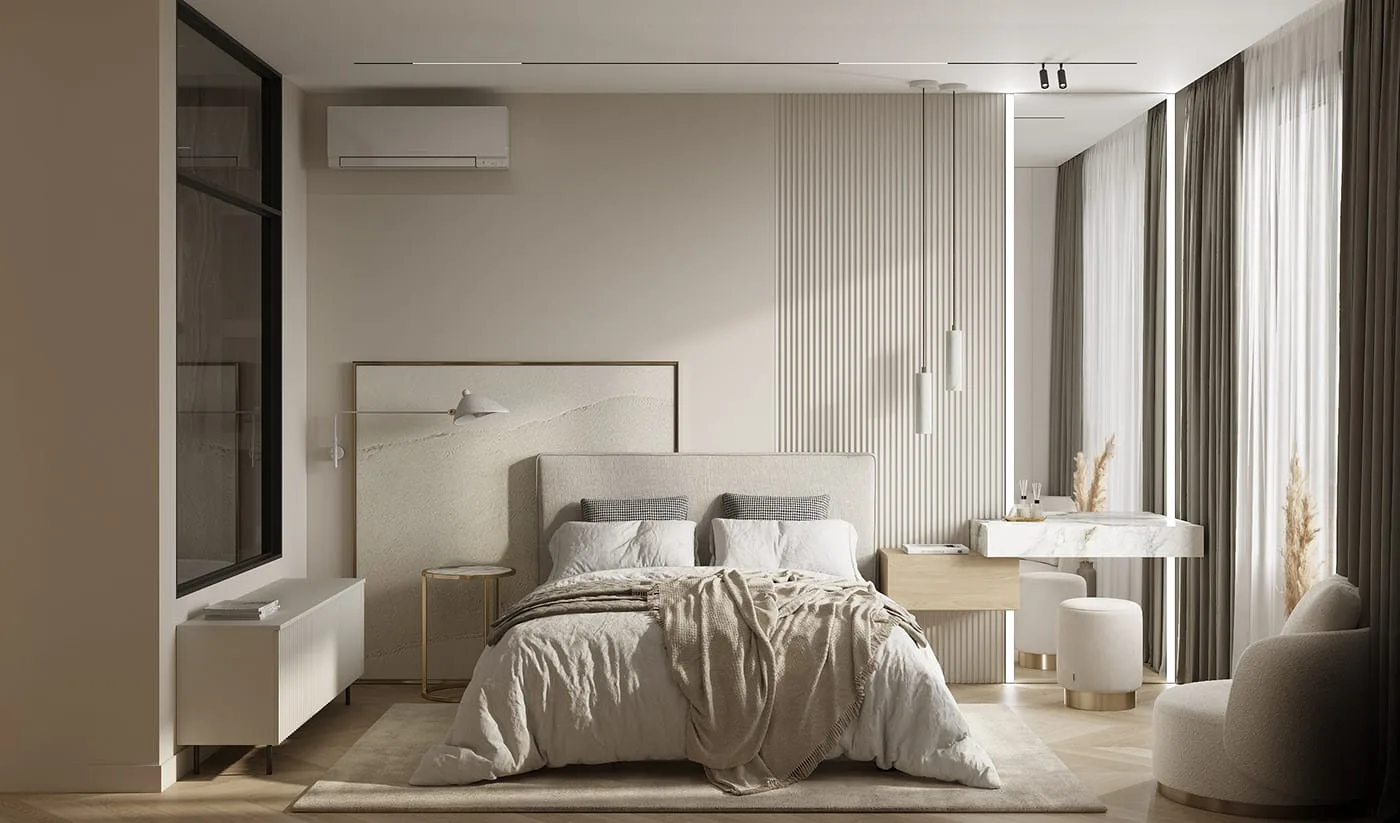 Phòng ngủ nhỏ trong căn hộ 50m2 bố trí tối giản, gọn gàng