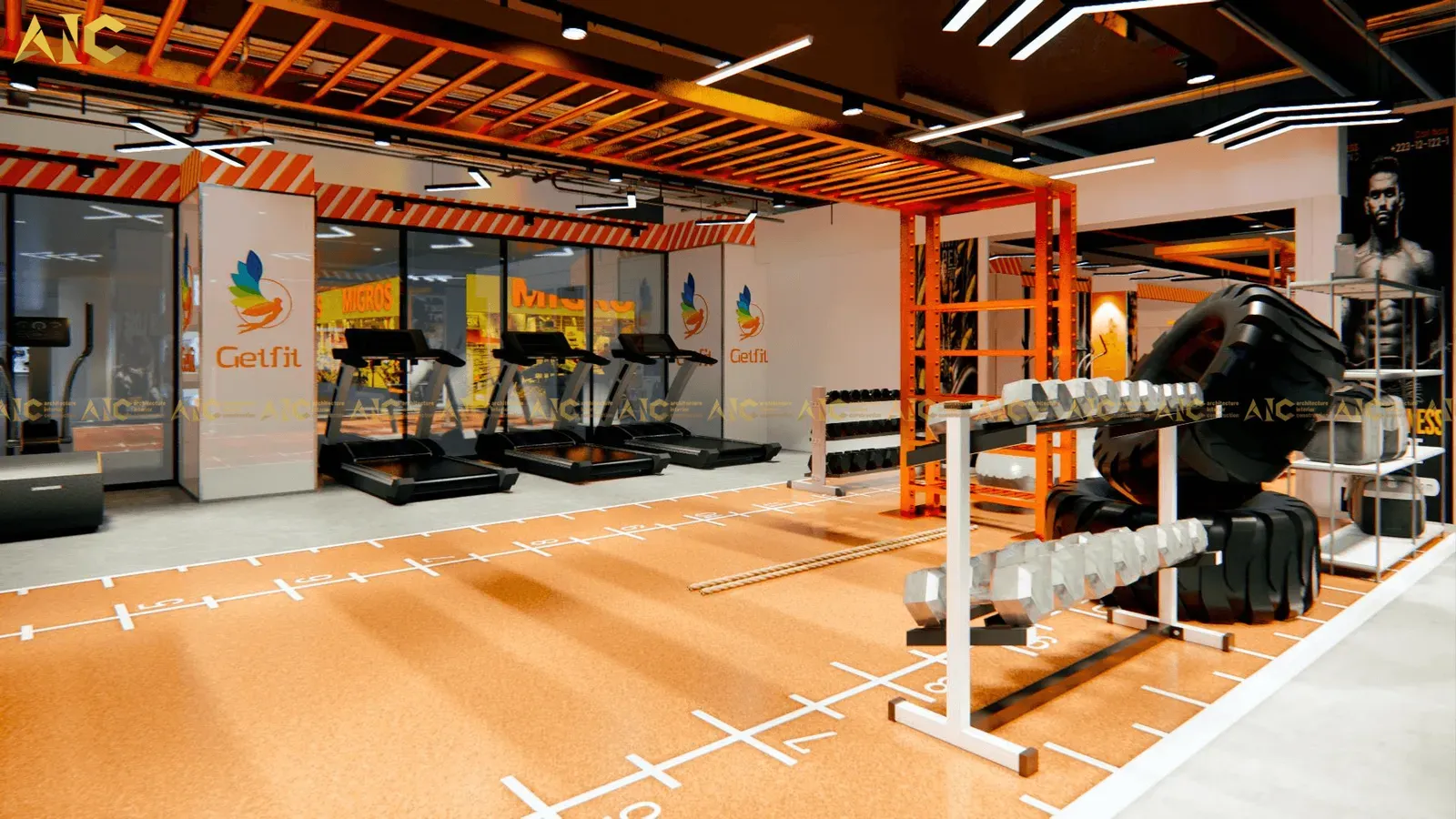 Thiết kế thi công phòng gym GetFit Oriental — phối cảnh thiết kế 3D 5
