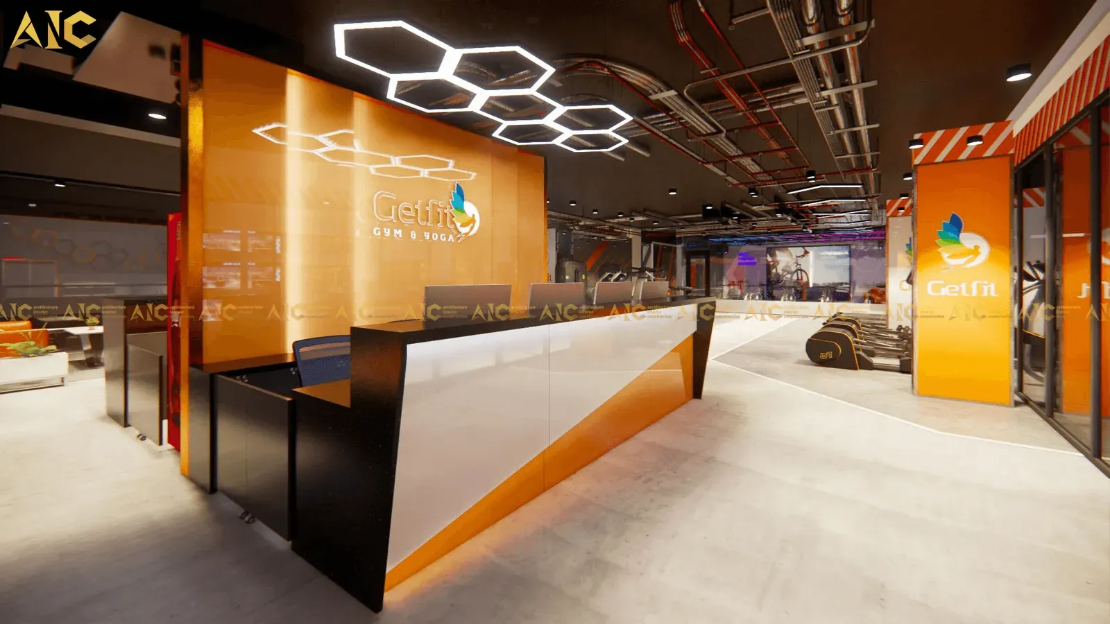 Thiết kế thi công phòng gym GetFit Oriental — phối cảnh thiết kế 3D 3