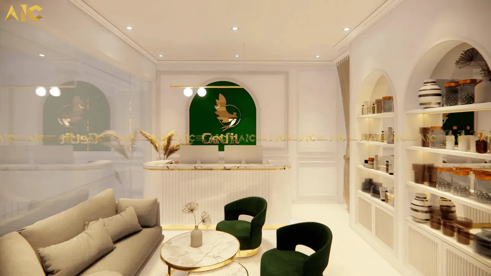 Thiết kế thi công spa GetFit Tân Phú — phối cảnh thiết kế 3D 1