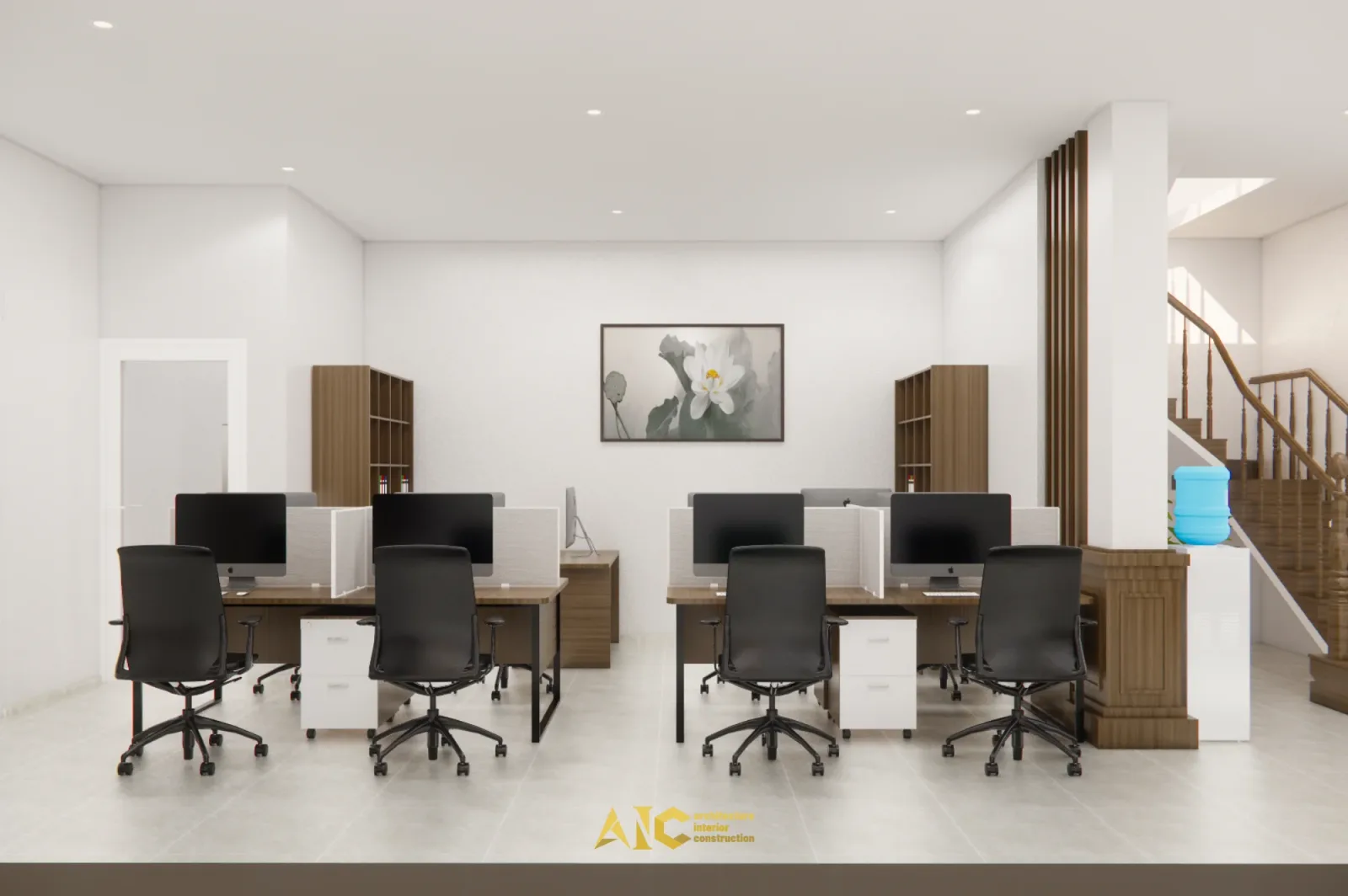 Thiết Kế & Thi Công Nội Thất Văn Phòng Bê Tông Rạch Chiếc — phối cảnh thiết kế 3D 9