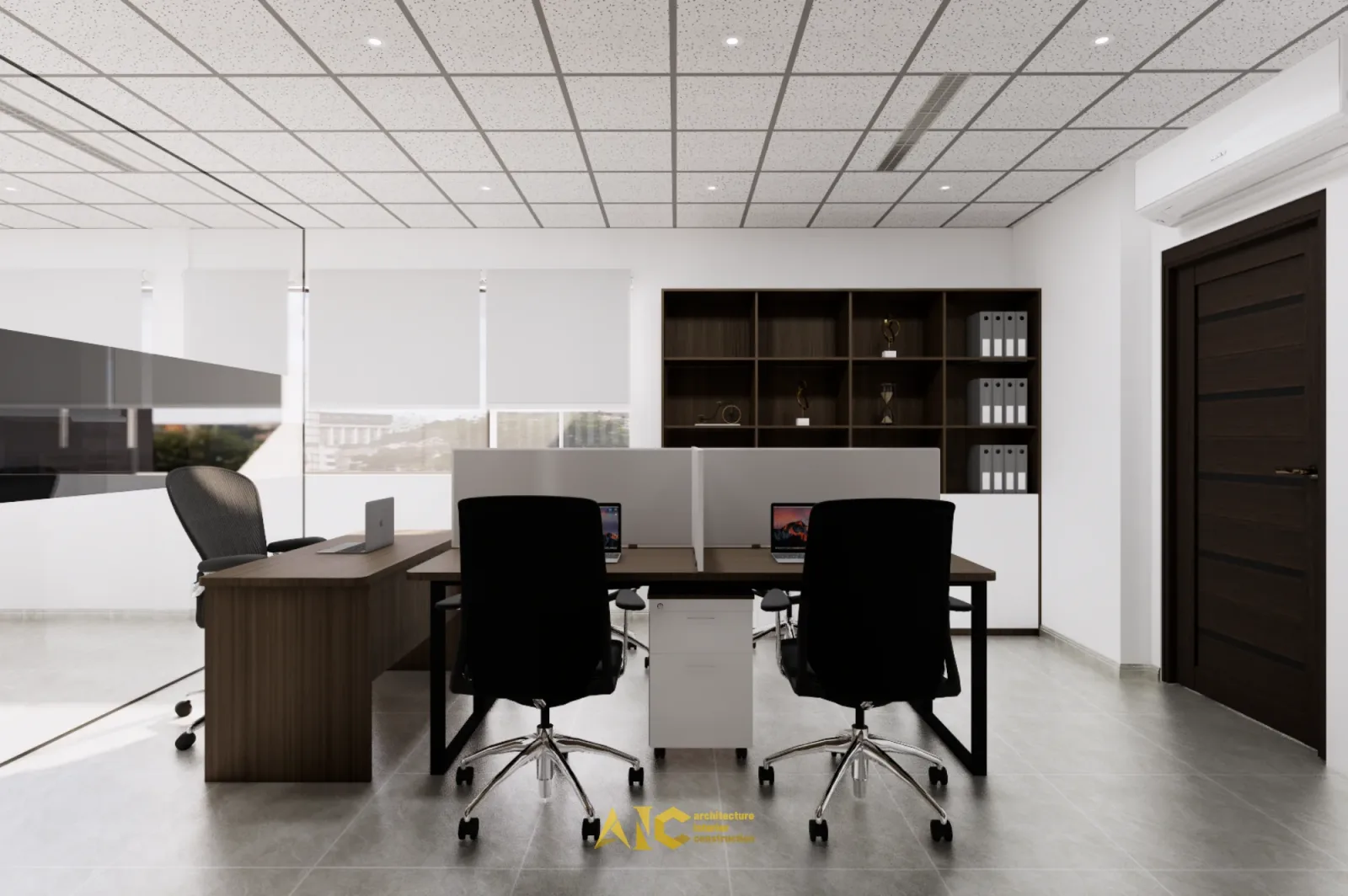 Thiết Kế & Thi Công Nội Thất Văn Phòng Bê Tông Rạch Chiếc — phối cảnh thiết kế 3D 12