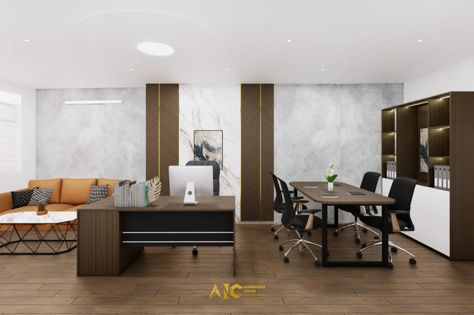 Thiết Kế & Thi Công Nội Thất Văn Phòng Bê Tông Rạch Chiếc — phối cảnh thiết kế 3D 15